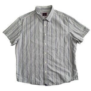 Untuckit Caleb Textured Button Up Shirt Mens XXL Blue Stripe Cotton Short Sleeve